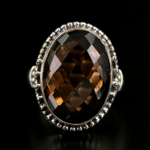 Sterling Silver Smoky Quartz Oval Cocktail Ring, Size 7 - Picture 2 of 6
